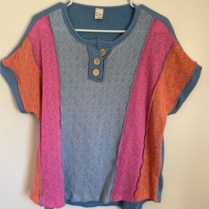 7th Ray Blue Textured Knit Top